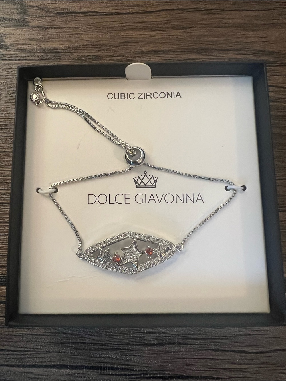 Dolce Giavonna Cubic Zirconia Star Adjustable Slider Bracelet Silver Tone NIB